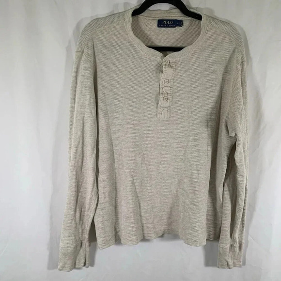 Polo Ralph Lauren Shirt Men's Large Off White 1/4 Button Long Sleeve Crew Neck - Picture 1 of 9